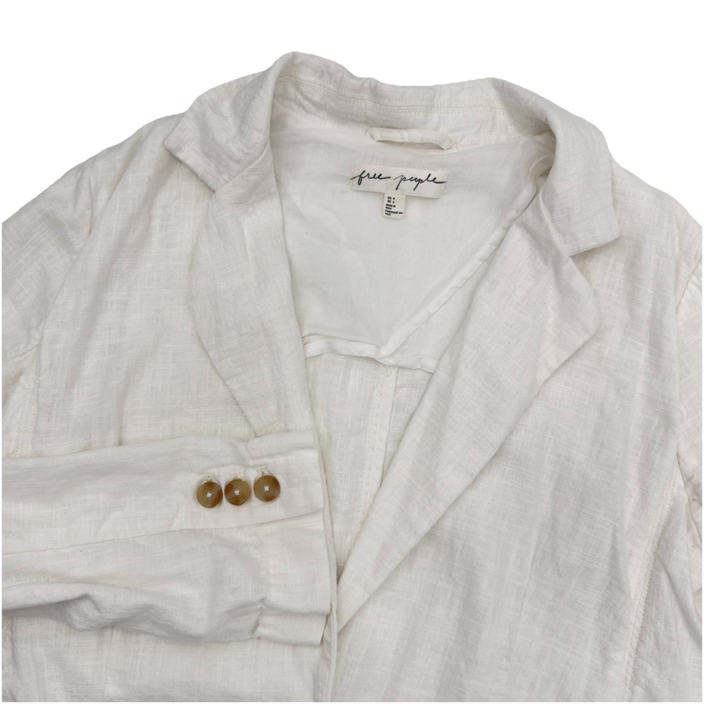 Free‎ People Linen Blend Relaxed Blazer Women's Size 0 White Pockets OB1689467